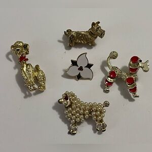 Gold & Pearl Dog Brooch Set